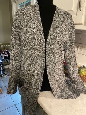 L.L. Bean Black & White Marled Open Cardigan